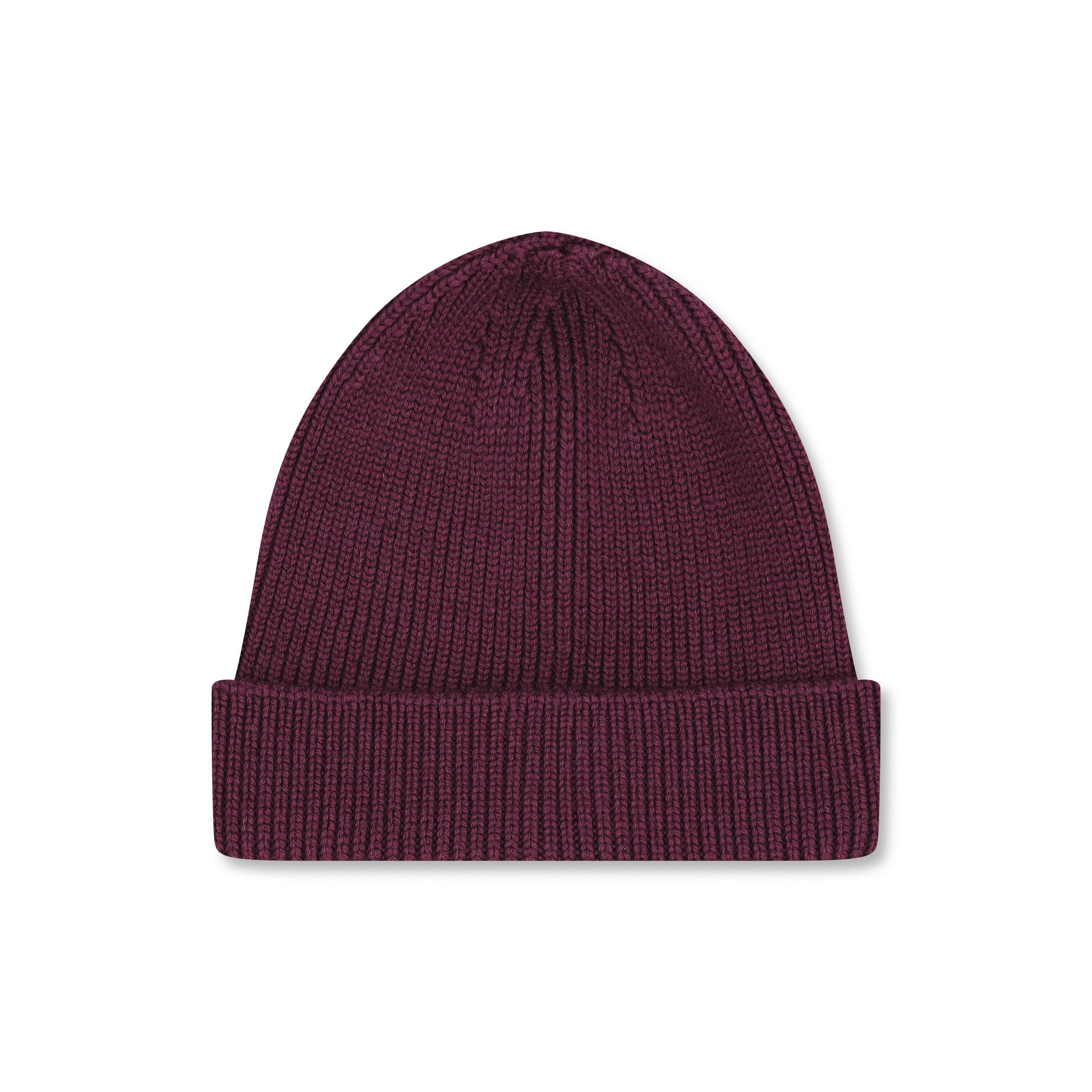 Product photo of a grape purple wool beanie, displayed on a neutral background.