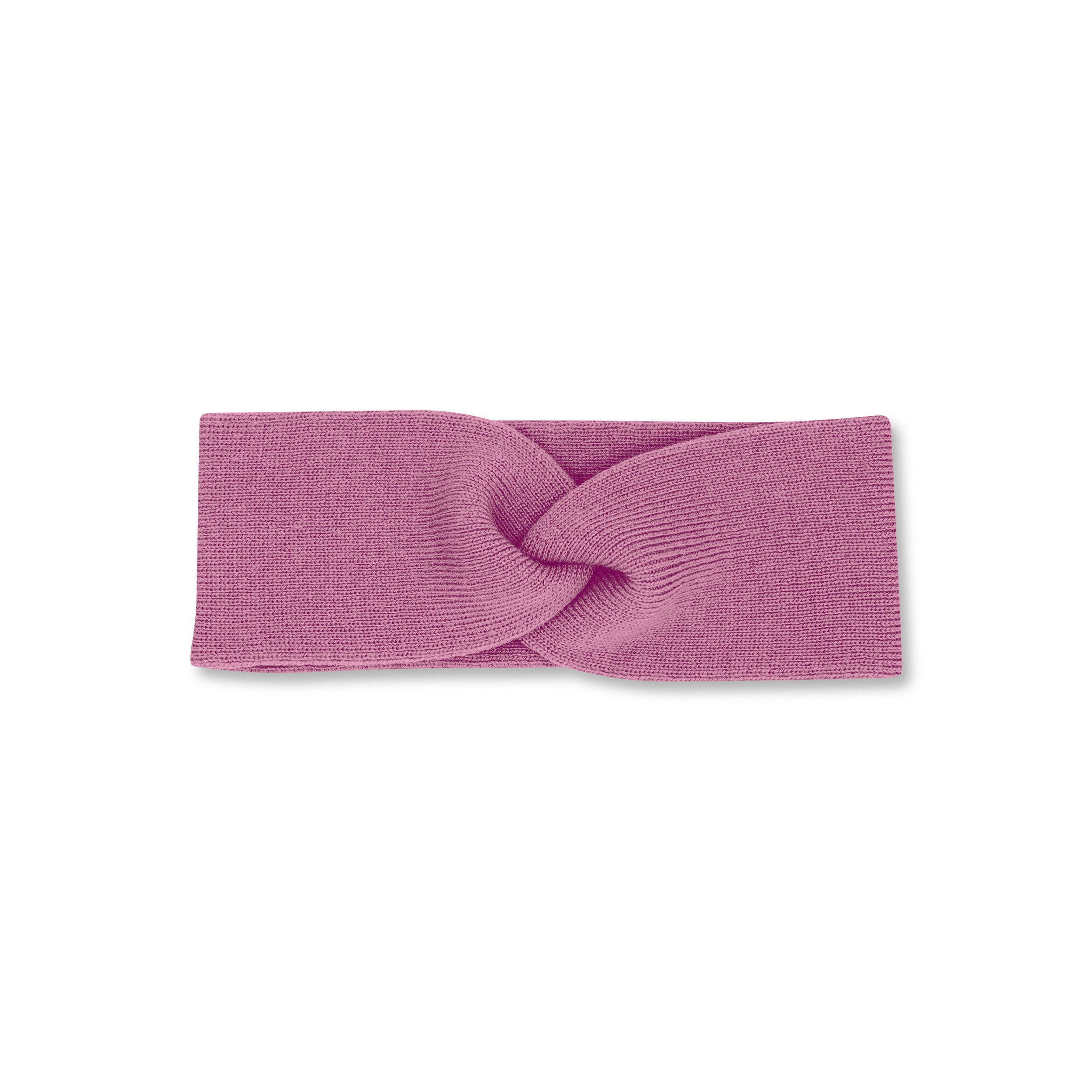 Product photo of a twisted mauve pink headband, set against a plain background.